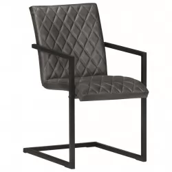 Конзолни трапезни столове, 2 бр, сиви, естествена кожа
