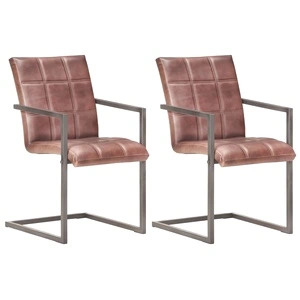 Конзолни трапезни столове 2 бр състарено кафяво естествена кожа