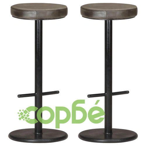 Бар табуретки, 2 бр, състарено сиво, естествена кожа ➤ топ цена ➤ sorbe.bg