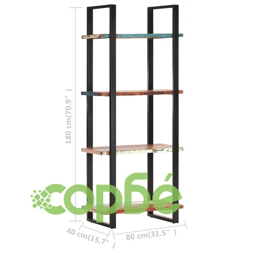 Библиотека с 4 нива, 80x40x180 см, регенерирано дърво масив ➤ топ цена ➤ sorbe.bg