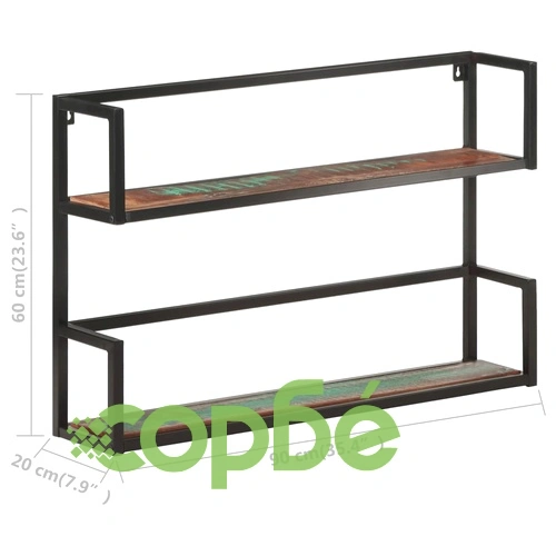 Рафт за стена, 90x20x60 см, регенерирано дърво масив ➤ топ цена ➤ sorbe.bg