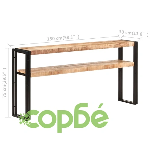 Конзолна маса, 150x30x75 cм, грубо мангово дърво ➤ топ цена ➤ sorbe.bg