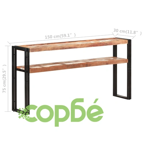 Конзолна маса, 150x30x75 cм, регенерирано дърво масив ➤ топ цена ➤ sorbe.bg
