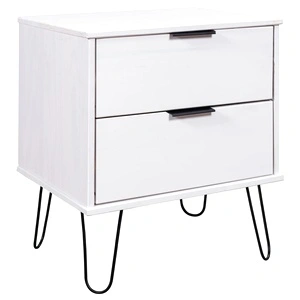 Нощно шкафче, бяло, 45x39,5x57 см, борово дърво масив