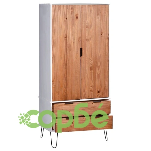 Гардероб New York Range, бяло и светло дърво, бор масив ➤ топ цена ➤ sorbe.bg