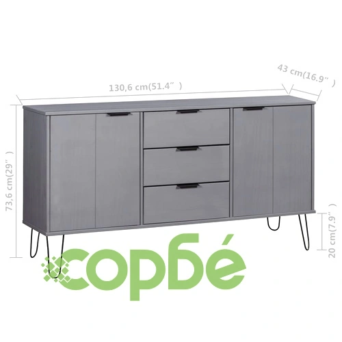 Страничен шкаф New York Range, сив, борово дърво масив ➤ топ цена ➤ sorbe.bg