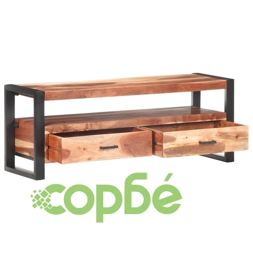 ТВ шкаф 120x35x45 см масивно дърво с меден финиш ➤ топ цена ➤ sorbe.bg