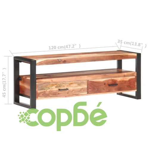 ТВ шкаф 120x35x45 см масивно дърво с меден финиш ➤ топ цена ➤ sorbe.bg