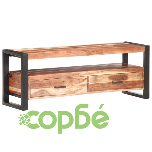 ТВ шкаф 120x35x45 см масивно дърво с меден финиш ➤ топ цена ➤ sorbe.bg