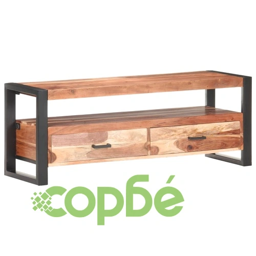 ТВ шкаф 120x35x45 см масивно дърво с меден финиш ➤ топ цена ➤ sorbe.bg