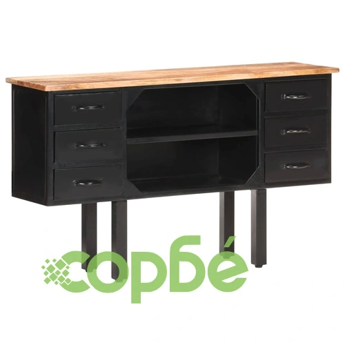 Сайдборд, 110x30x65 см, грубо мангово дърво масив и стомана ➤ топ цена ➤ sorbe.bg