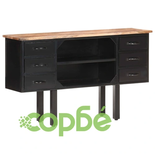 Сайдборд, 110x30x65 см, грубо мангово дърво масив и стомана ➤ топ цена ➤ sorbe.bg