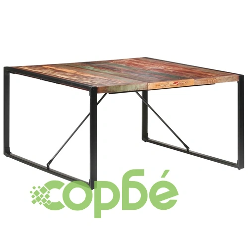 Трапезна маса, 140x140x75 cм, регенерирано дърво масив ➤ топ цена ➤ sorbe.bg