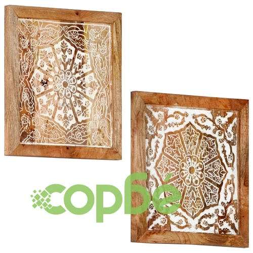 Ръчно резбовани стенни панели 2 бр манго масив 40x40x1,5 см ➤ топ цена ➤ sorbe.bg