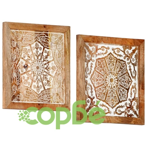 Ръчно резбовани стенни панели 2 бр манго масив 40x40x1,5 см ➤ топ цена ➤ sorbe.bg
