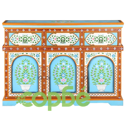 Ръчно декориран шкаф, пъстър, 110x30x76 см, мангово дърво масив ➤ топ цена ➤ sorbe.bg