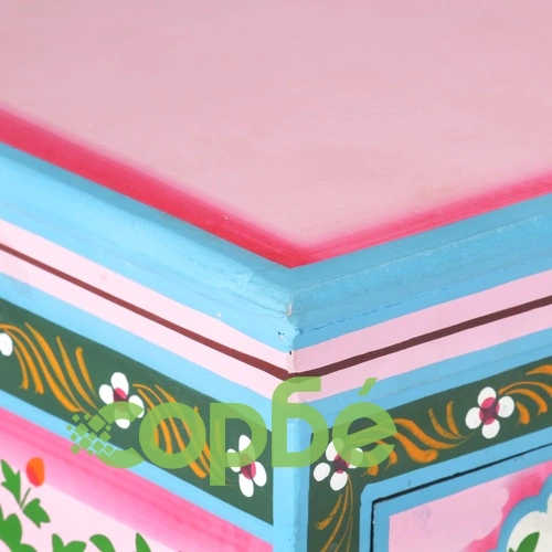 Ръчно декориран шкаф, пъстър, 110x30x76 см, мангово дърво масив ➤ топ цена ➤ sorbe.bg