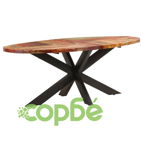 Трапезна маса, овална, 200x100x75 cм, регенерирано дърво масив ➤ топ цена ➤ sorbe.bg