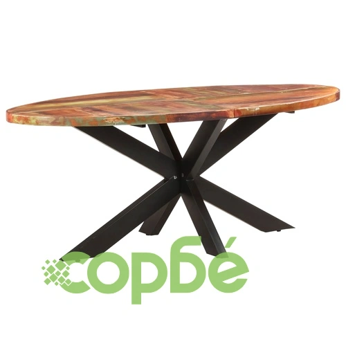 Трапезна маса, овална, 200x100x75 cм, регенерирано дърво масив ➤ топ цена ➤ sorbe.bg