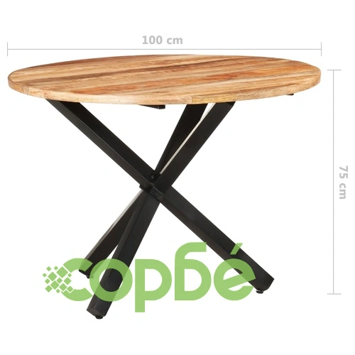 Трапезна маса, кръгла, 100x100x75 cм, грубо мангово дърво ➤ топ цена ➤ sorbe.bg