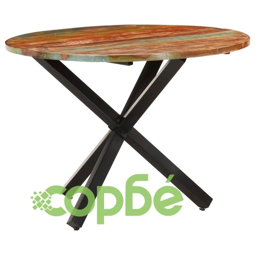 Трапезна маса, кръгла, 100x100x75 cм, регенерирано дърво масив ➤ топ цена ➤ sorbe.bg