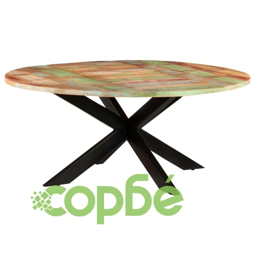 Трапезна маса, кръгла, 175x75 cм, регенерирано дърво масив ➤ топ цена ➤ sorbe.bg