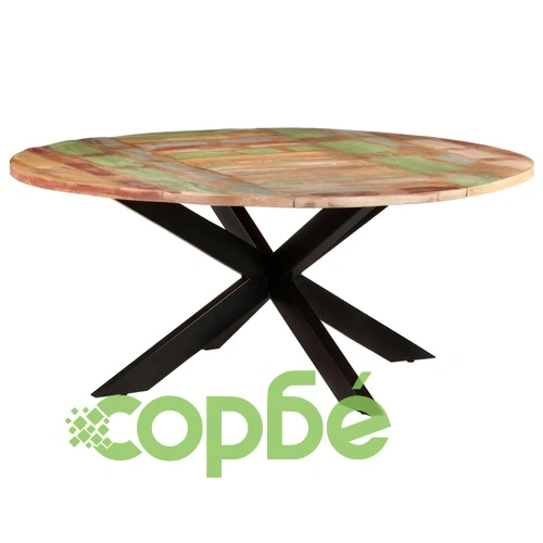 Трапезна маса, кръгла, 175x75 cм, регенерирано дърво масив ➤ топ цена ➤ sorbe.bg