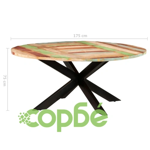 Трапезна маса, кръгла, 175x75 cм, регенерирано дърво масив ➤ топ цена ➤ sorbe.bg