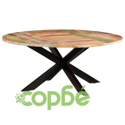 Трапезна маса, кръгла, 175x75 cм, регенерирано дърво масив ➤ топ цена ➤ sorbe.bg