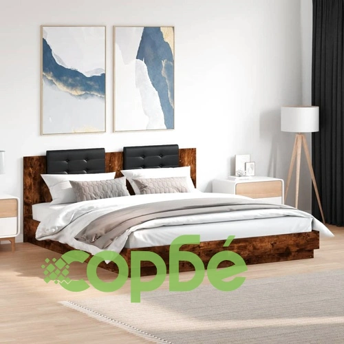 Рамка за легло с табла и LED осветление, опушен дъб, 160x200 см ➤ топ цена ➤ sorbe.bg