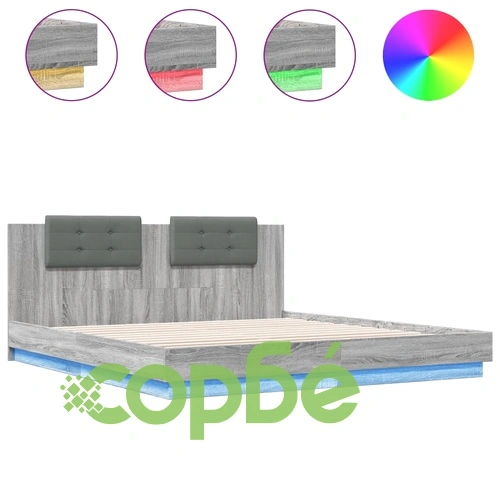 Рамка за легло с табла и LED осветление, сив сонома, 160x200 см ➤ топ цена ➤ sorbe.bg