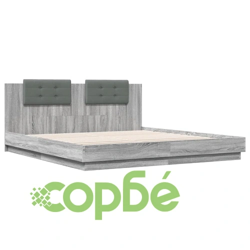 Рамка за легло с табла и LED осветление, сив сонома, 160x200 см ➤ топ цена ➤ sorbe.bg