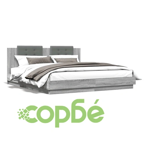 Рамка за легло с табла и LED осветление, сив сонома, 160x200 см ➤ топ цена ➤ sorbe.bg