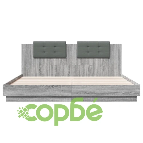 Рамка за легло с табла и LED осветление, сив сонома, 160x200 см ➤ топ цена ➤ sorbe.bg