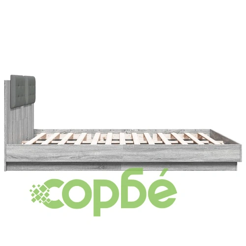 Рамка за легло с табла и LED осветление, сив сонома, 160x200 см ➤ топ цена ➤ sorbe.bg