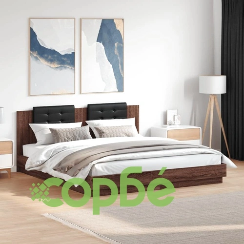 Рамка за легло с табла и LED осветление, кафяв дъб, 160x200 см ➤ топ цена ➤ sorbe.bg