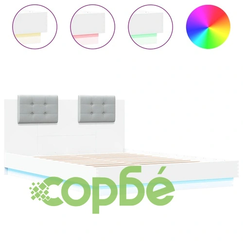 Рамка за легло с табла и LED осветление, бяла, 150x200 см ➤ топ цена ➤ sorbe.bg