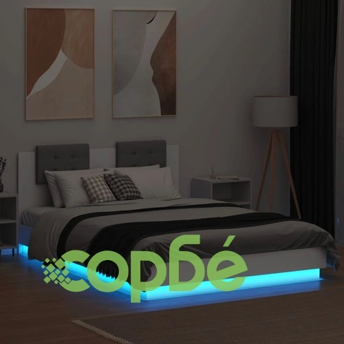 Рамка за легло с табла и LED осветление, бяла, 150x200 см ➤ топ цена ➤ sorbe.bg