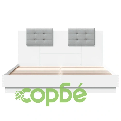 Рамка за легло с табла и LED осветление, бяла, 150x200 см ➤ топ цена ➤ sorbe.bg