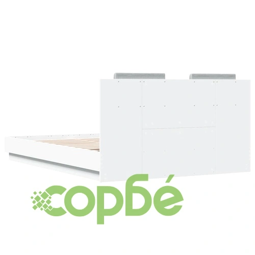 Рамка за легло с табла и LED осветление, бяла, 150x200 см ➤ топ цена ➤ sorbe.bg