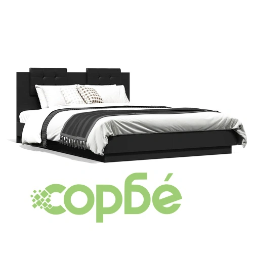 Рамка за легло с табла и LED осветление, черна, 150x200 см ➤ топ цена ➤ sorbe.bg