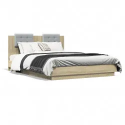 Рамка за легло с табла и LED осветление, дъб сонома, 150x200 см