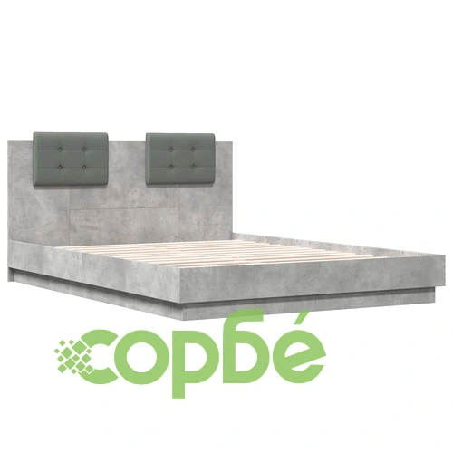 Рамка за легло с табла и LED осветление бетонно сив 150x200 см ➤ топ цена ➤ sorbe.bg