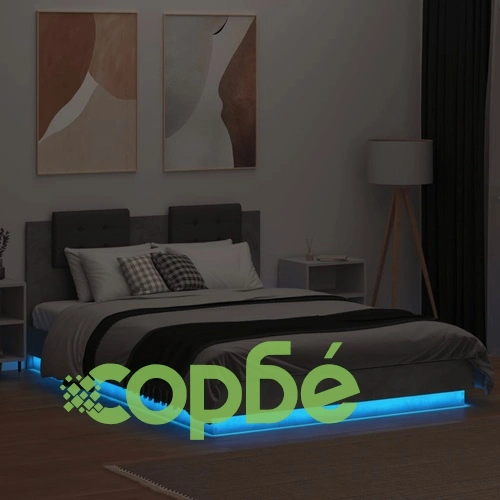 Рамка за легло с табла и LED осветление бетонно сив 150x200 см ➤ топ цена ➤ sorbe.bg