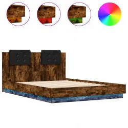 Рамка за легло с табла и LED осветление, опушен дъб, 150x200 см