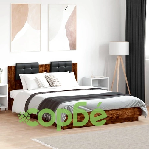 Рамка за легло с табла и LED осветление, опушен дъб, 150x200 см ➤ топ цена ➤ sorbe.bg