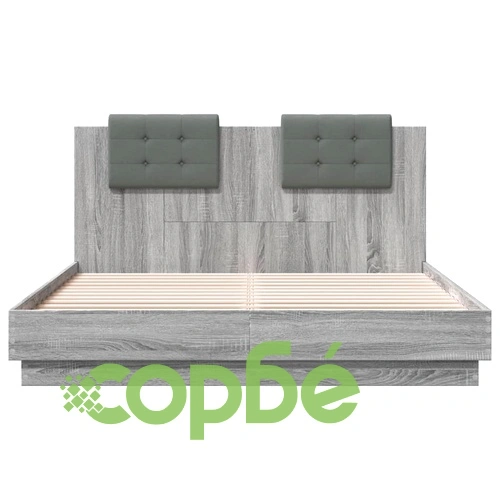 Рамка за легло с табла и LED осветление, сив сонома, 150x200 см ➤ топ цена ➤ sorbe.bg