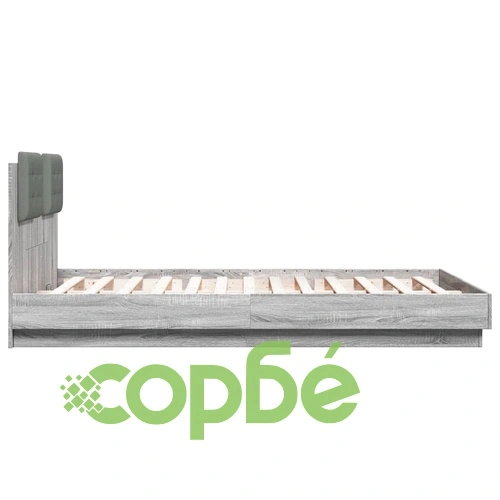 Рамка за легло с табла и LED осветление, сив сонома, 150x200 см ➤ топ цена ➤ sorbe.bg