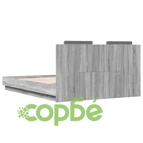 Рамка за легло с табла и LED осветление, сив сонома, 150x200 см ➤ топ цена ➤ sorbe.bg