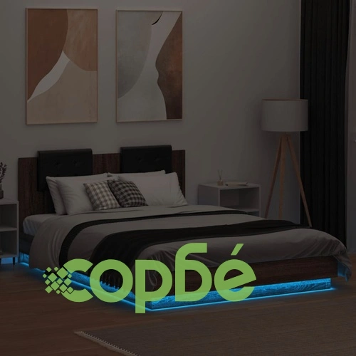 Рамка за легло с табла и LED осветление, кафяв дъб, 150x200 см ➤ топ цена ➤ sorbe.bg